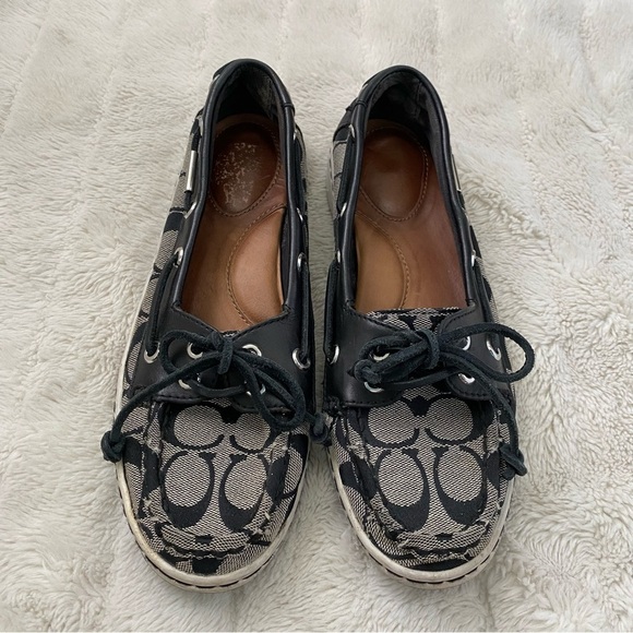 Coach Black and Gray Signature Loafers Flats Size 7 - Picture 2 of 15
